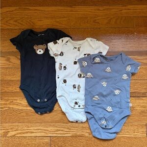 Petit Lem 3-Pack Bear Short Sleeve One-Pieces - Navy, Light Blue, Cream